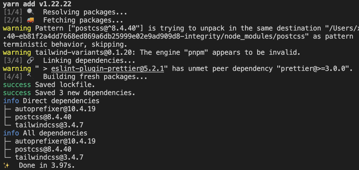 yarn add -D tailwindcss postcss autoprefixer