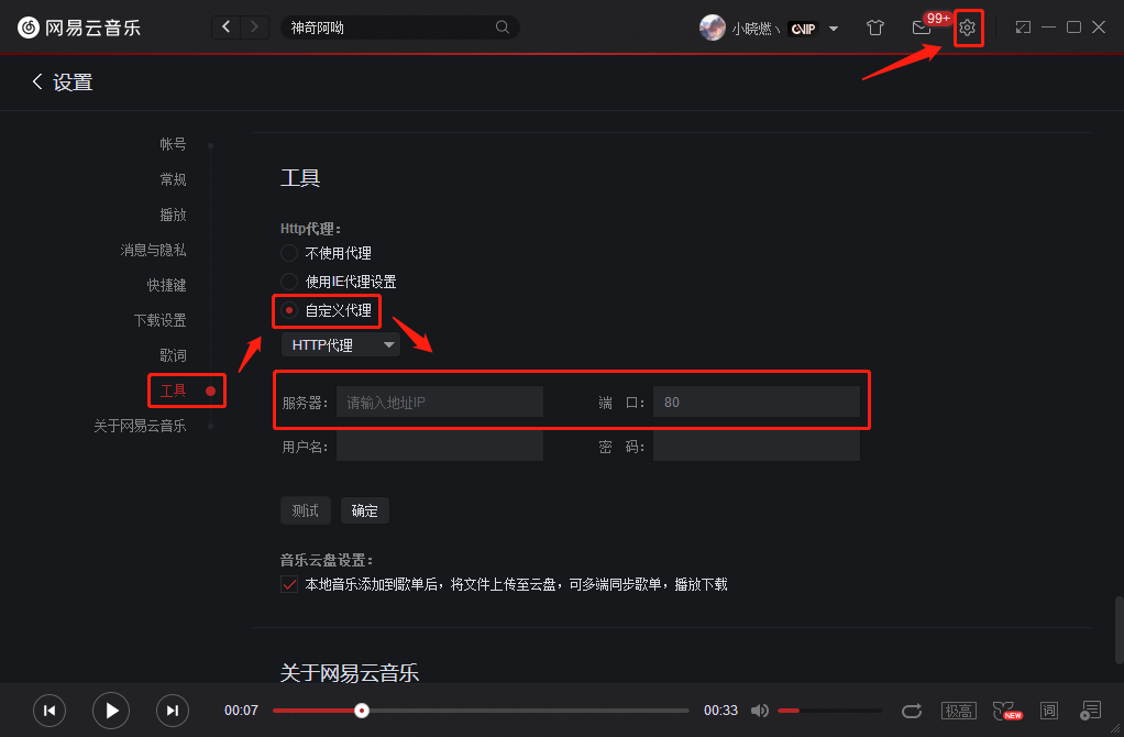 PC 端的网易云代理设置