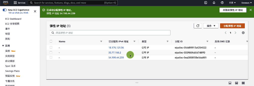 创建弹性 IP 地址